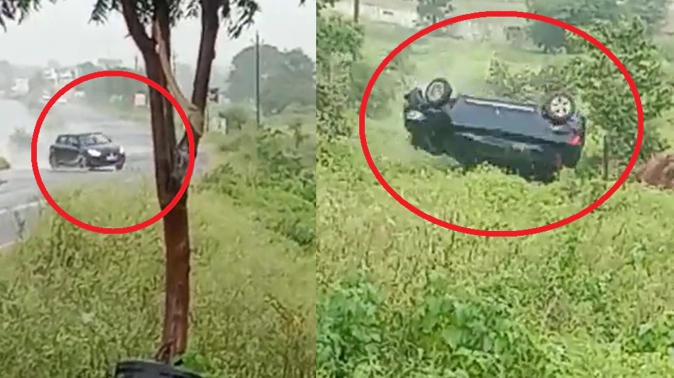 Car crash video maruti suzuki swift slipped on the road and fell into