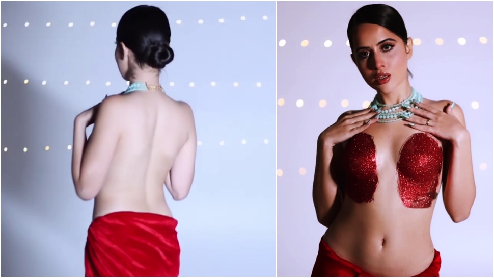  urfi javed beach photoshoot actress wore bra made of shell 