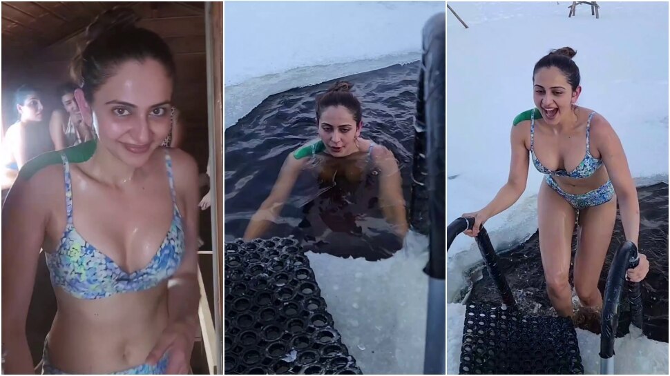 Rakul Preet Singh Ice Bath Video Goes Viral ಬಿಕಿನಿತೊಟ್ಟು 15 ಡಿಗ್ರಿ ಸೆಲ್ಸಿಯಸ್‌ ಐಸ್‌ನಲ್ಲಿ