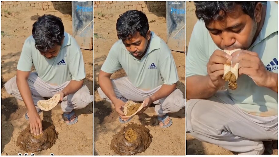 a man eting cow dunk with roti video goes viral | ರೊಟ್ಟಿ ಜೊತೆ ದನದ ಸಗಣಿ ...