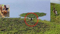 ಕೆರೆ ಮಧ್ಯೆ ಸಿಲುಕಿದ್ದ ಮಹಿಳೆ ಕೊನೆಗೂ ಬಚಾವ್ 