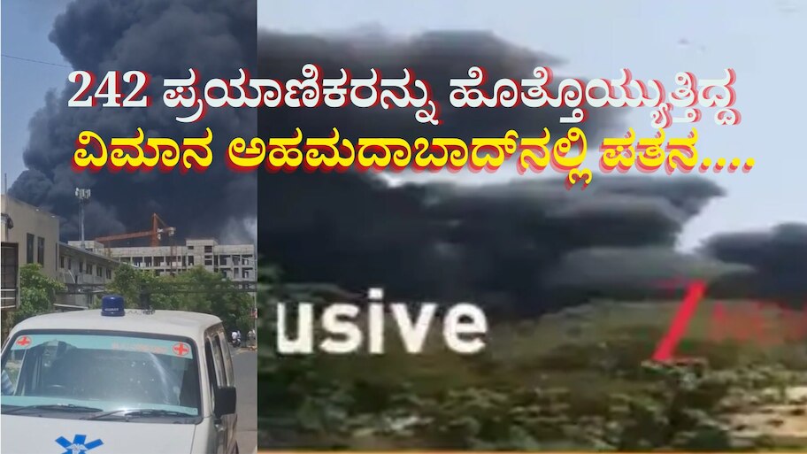 Plane Crash: 242 ಪ್ರಯಾಣಿಕರನ್ನು ಹೊತ್ತೊಯ್ಯುತ್ತಿದ್ದ ಏರ್ ಇಂಡಿಯಾ ವಿಮಾನ ಅಹಮದಾಬಾದ್‌ನಲ್ಲಿ ಪತನ.... 