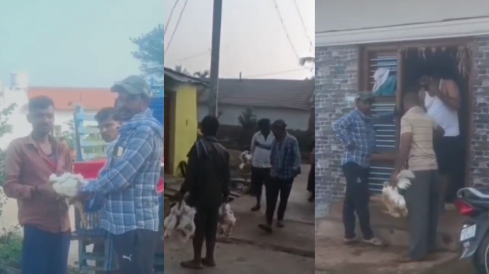 ಕುಡಿತ ತ್ಯಜಿಸಿದ ಸಂತಸ: ಮನೆಮನೆಗೆ ಕೋಳಿ ಹಂಚಿ ಹುಟ್ಟುಹಬ್ಬ ಆಚರಿಸಿದ ವ್ಯಕ್ತಿ! ಕುಡಿತ ತ್ಯಜಿಸಿದ ಸಂತಸ: ಮನೆಮನೆಗೆ ಕೋಳಿ ಹಂಚಿ ಹುಟ್ಟುಹಬ್ಬ ಆಚರಿಸಿದ ವ್ಯಕ್ತಿ!