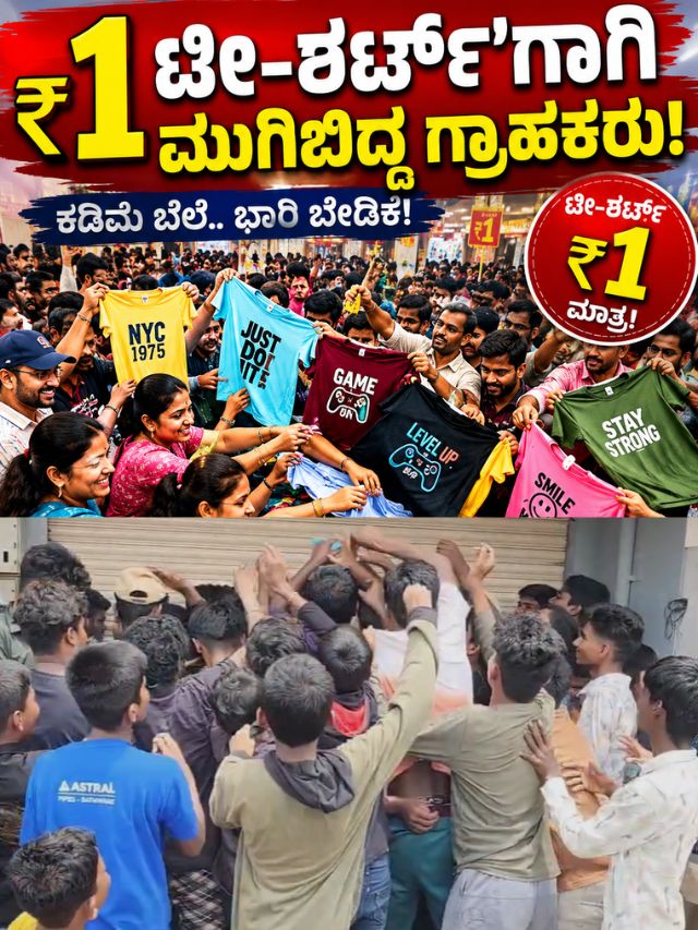 ₹1 ಟೀ-ಶರ್ಟ್'ಗಾಗಿ ಮುಗಿಬಿದ್ದ ಗ್ರಾಹಕರು