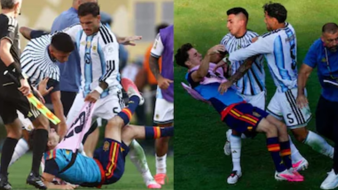 spain argentina players fight |ಮೈದಾನದಲ್ಲೇ ಆಟಗಾರರ ಬಡಿದಾಟ! FIFA ವಿಶ್ವಕಪ್