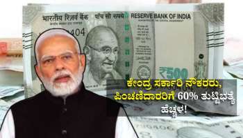 DA Hike: ಕೇಂದ್ರ ಸರ್ಕಾರಿ ನೌಕರರು, ಪಿಂಚಣಿದಾರರಿಗೆ 60% ತುಟ್ಟಿಭತ್ಯೆ ಹೆಚ್ಚಳ! 