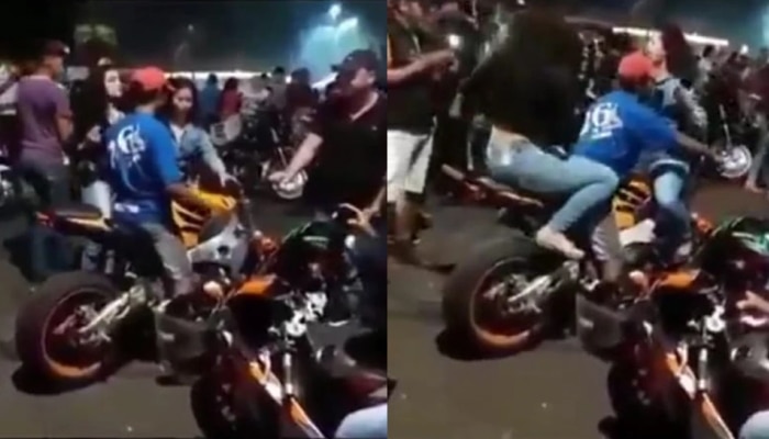 Bike Stunts Video: ಹುಡ್ಗಿಯರ ಮುಂದೆ ಡೌಲು ಹೊಡೆಯಲು ಹೋಗಿ ಬೈಕ್ ಮೇಲಿಂದ ಬಕ್ ಬಾರ್ ಬಿದ್ದ ಭೂಪ 