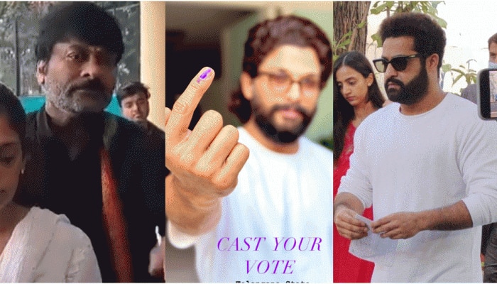 Telangana Elections 2023 : ಮತದಾನದ ಹಕ್ಕು ಚಲಾಯಿಸಿದ ನಟ ಜಿರಂಜೀವಿ, ಅಲ್ಲು ಅರ್ಜುನ್‌, ಎನ್‌ಟಿಆರ್‌ title=