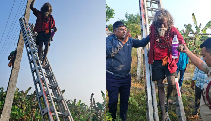 ವಿದ್ಯುತ್ ಕಂಬ ಏರಿ ಅವಾಂತರ ಸೃಷ್ಟಿಸಿದ ವ್ಯಕ್ತಿ 